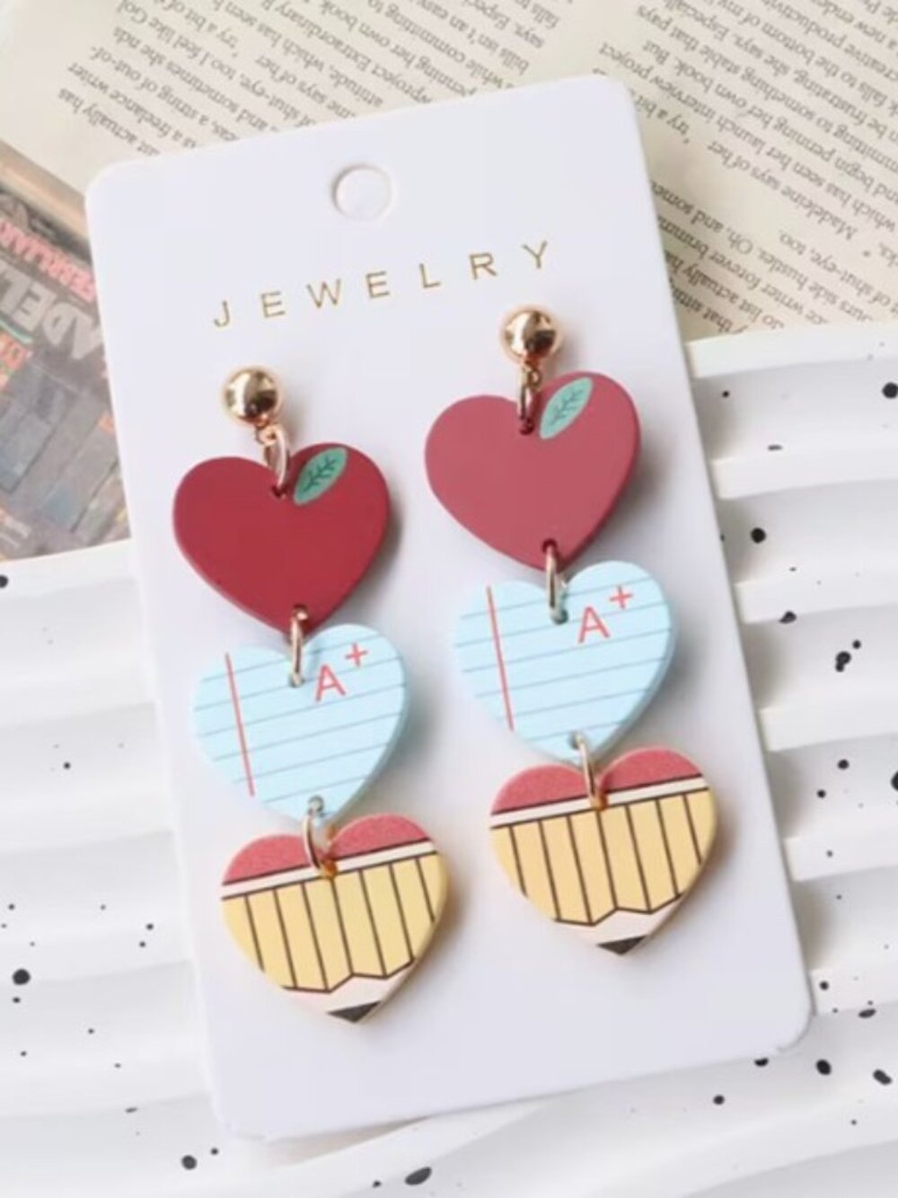 Stacked Hearts “School Teacher” Statement Dangle Earrings (NEW & SO CUTE!)‎
